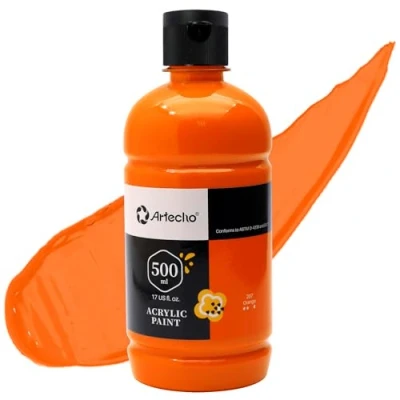 Image of Artecho Orange Acrylic Paint 500ml/17oz, Craft for Art Supply, Ideal Canvas, Fabric, Pumpkin, Rock, Leather, Model, Ceramic, Plastic, Clay, Glass.