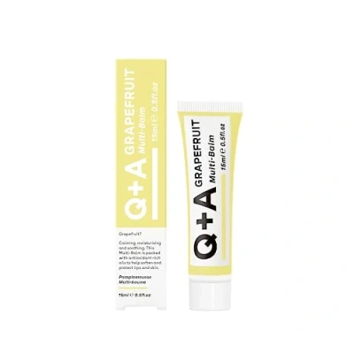 Image of Q+A Grapefruit Multi Balm Jojoba, Cocoa Butter, and Infused Hydrates Lips, Protects Cuticles, Soothes Dry Patches Versatile Moisturising Solution for Nourished Healthy Skin, 15ml