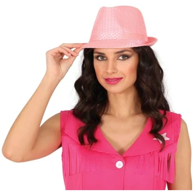 Image of FIESTAS GUIRCA Pink Sequin Hat (One Size) Fancy Dress Accessory for 1920s Parties, Carnival and Vintage Celebrations Ideal Unisex Adults