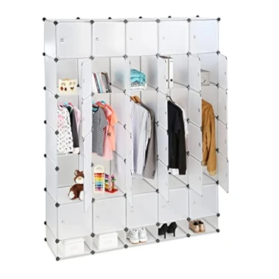 Image of Relaxdays XXL Modular Wardrobe, 25 Compartments, Clothes Rails, Bedroom Dresser H x W 234 180 cm, Transparent