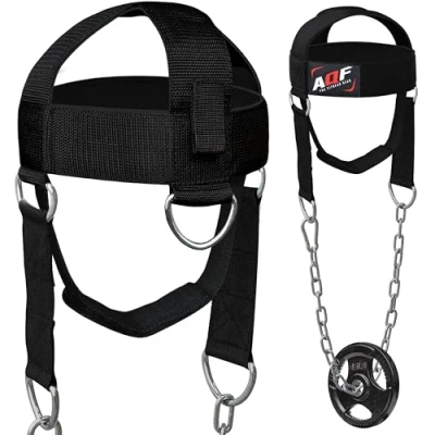 Image of AQF Adjustable Head Harness Dipping Neck Builder with D Hook attachment Weight Lifting Chain