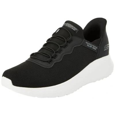 Image of Skechers Men&#039;s BOBS Squad Chaos Daily Hype Slip On, Black Knit/White Trim, 7.5 UK