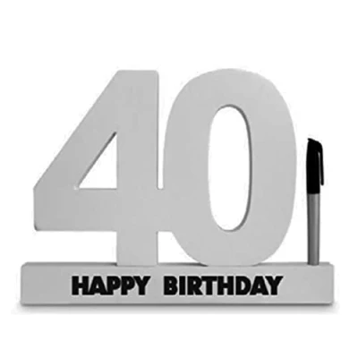 Image of Sign Your Name Signature 40th Birthday Number Block Plaque Happy Personalise with Pen White 33 cm