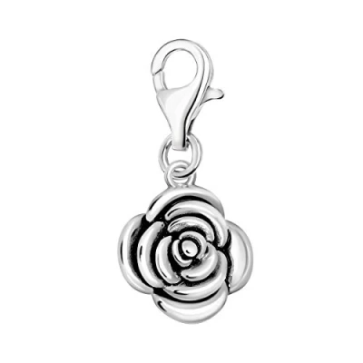 Image of Quiges 3D Rose Flower Clip On Charm Pendant Silver Plated Women&#039;s Jewellery