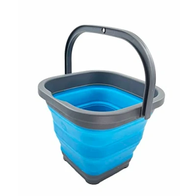 Image of SAMMART 5L Collapsible Rectangular Handy Basket/Bucket (Grey/Cerulean)