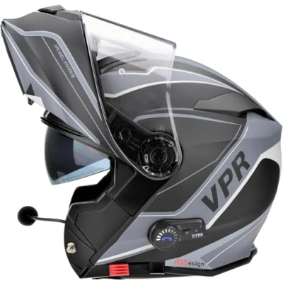 Image of ViPER RSV171 Bluetooth Flip up Motorcycle Motorbike Bike Crash Helmets With Drop Down Sun Visor Helmet ECE 22.06 Approved Unisex Adult Racing Touring Cruising Wear (Zone Matt Grey,L)