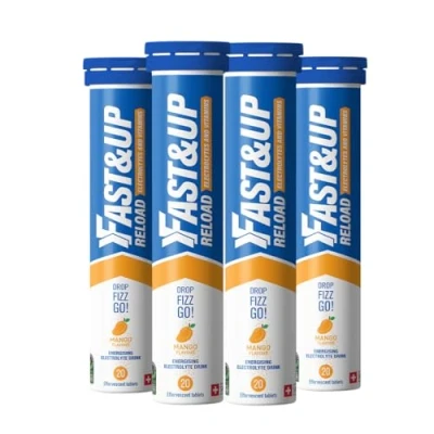 Image of Fast&amp;Up Reload Electrolyte Tablets, Mango Flavour, 80 Effervescent with Vitamin C &amp; B12, for Hydration Energy, Vegan