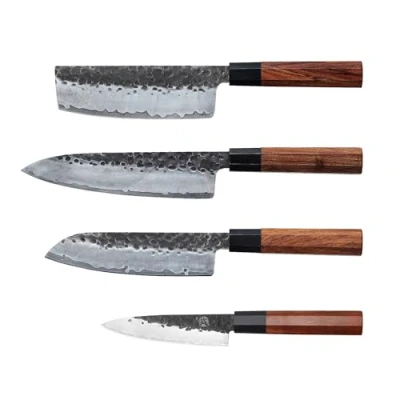 Image of MITSUMOTO SAKARI 4 Pcs Chef Knife Set, Japanese Kitchen Sets, Professional Hand Forged Knives (Rosewood Handle &amp; Sandalwood Box)