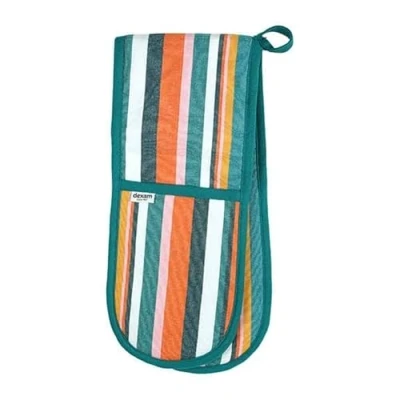 Image of Dexam Recycled Cotton Striped Double Oven Glove Teal