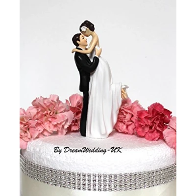 Image of DreamWedding UK Bride and Groom Humorous Cake Topper Sitting/Standing Unusual Funny Couple for Wedding Celebrations, Artificial Resin, Number 80, 5 x 12 cm