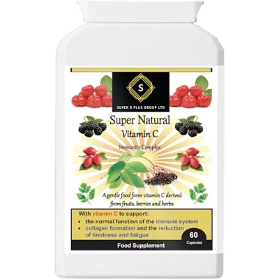 Image of Super Natural Vitamin C Optimum Absorption Non Acidic Food Form Supplement with Acerola Cherry, Rosehip, Blackcurrant Vegetarian Vegan Gluten Free Dairy 60 Capsules B Plus Group Ltd