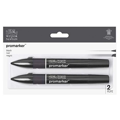 Image of Winsor &amp; Newton, Promarker, Black, Set of 2, Alcohol Based Dual Tip Markers