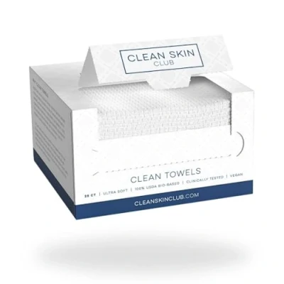 Image of Clean Skin Club Towels, 100% USDA Biobased Dermatologist Approved Face Towel, Disposable Clinically Tested Towelette, Facial Washcloth, Ultra Soft Makeup Remover Dry Wipes, 1 pack, 25 ct