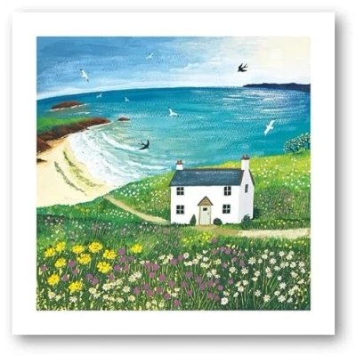 Image of Museums &amp; Galleries Birthday/Blank Card for Women General Female &#039;Seaside Cottage&#039; Harbour Meadow Eco Friendly Recyclable