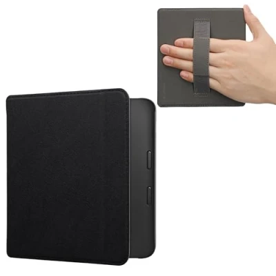 Image of kwmobile Case Compatible with Kobo Libra 2 Synthetic Leather e Reader Cover Strap Black