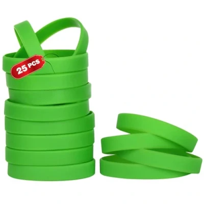 Image of THXIY 25PCS Silicone Bracelets Wristbands,Blank Rubber Wristbands Elastic Universal Wholesale Bracelet bands bulk for Adults Men Women Green