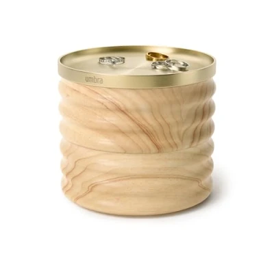 Image of Umbra Tesora Wooden Storage Box, Stackable Jewellery Natural/Brass