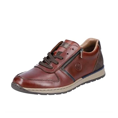 Image of Rieker Emery Mens Leather Casuals Trainers with Side Zip and lace up Front (Brown, UK Footwear Size System, Adult, Men, Numeric, Medium, 8)