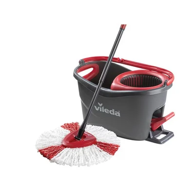 Image of Vileda Turbo Microfibre Mop and Bucket Set, Spin for Cleaning Floors, Set of 1x Bucket,Grey/Red,48.5 x 27.5 28 cm