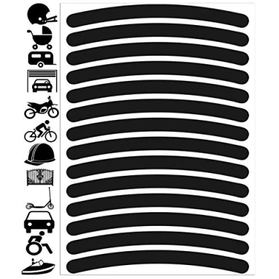 Image of Biomar Labs® 14pcs High Visibility Warning Reflective Rim Stickers Kit Decals Black Reflector Highly Night Safety Arrows Universal Self Adhesive D 54