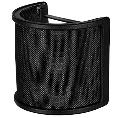 Image of Microphone Pop Filter Metal Mesh and Foam Layer Mic Cover Handheld Windscreen Wind Screen Mount for Vocal Recording, YouTube Videos, Streaming, Black