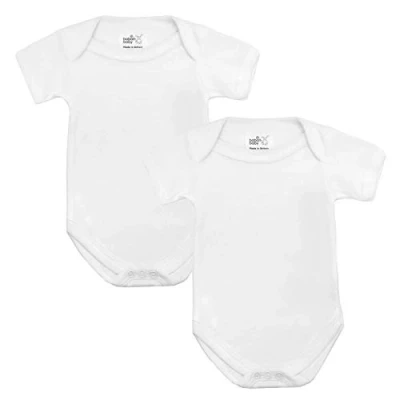 Image of Baby Bodysuits, Vests, Newborn Cotton Short Sleeved Bodysuit, British Made for Boys or Girls, 2 Pack, White,