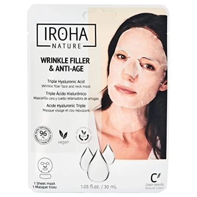 Image of Iroha Nature Anti Ageing &amp; Wrinkle Filler Sheet Face Mask With Triple Hyaluronic Acid, 100% Biodegradable Vegan Friendly (Pack of 1)