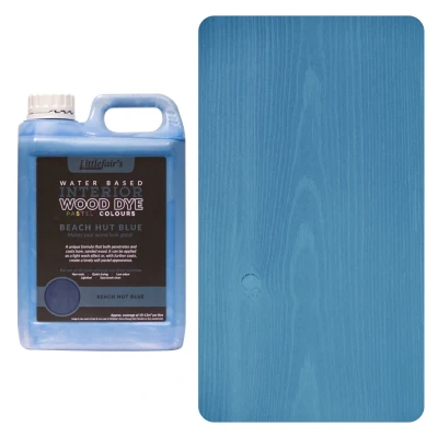Image of Littlefair&#039;s Wood Stain Water Based 5 LTR Indoor Furniture Light &amp; Dark Finishes Special Non Toxic Eco Friendly Formula for Crafts Colour: Beach Hut Blue