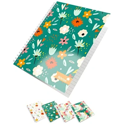 Image of Silvine A5 Wirebound Notebooks in 4 Assorted Marlene West Designs. 160 Pages, Lined with Margin. Ref TWA5MW