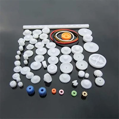 Image of TopHomer 60 Pcs Plastic Gears Set Single Double Reduction Gear Worm Robot Parts DIY Kit Shaft Belt Rack White for Aircraft Car Model