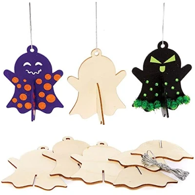 Image of Baker Ross FX182 Spooky Ghost 3D Wooden Decorations Pack of 6, Halloween Decoration Arts and Crafts for Kids, Party