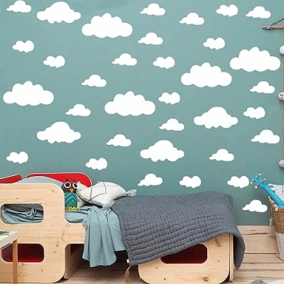 Image of 33 Pieces Cloud Wall Decor Big White Clouds Decals Removable Self Adhesive Vinyl Stickers DIY Art Wallpaper for Nursery Baby Kids Boys Girls Bedroom Playroom Home Decoration