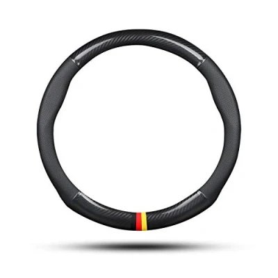 Image of Ergocar Sport Carbon Fiber &amp; PU Leather Car Steering Wheel Cover Non slip Protector Universal For Diameter 38cm(15&quot;) (Black G)