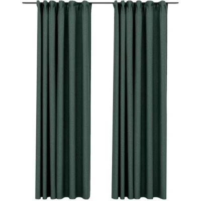 Image of vidaXL Linen Look Blackout Curtains with Hooks 2 pcs Green 140x245 cm