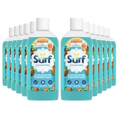 Image of Surf Passion Bloom Concentrated Disinfectant All Purpose Cleaner Long Lasting Fruity and Tropical Fragrance with Natural Oils Cleans Multiple Surface, 240ml (Coconut Bliss, Pack of 12)