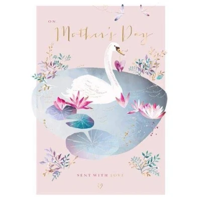 Image of Ling Design Artistic Mother&#039;s Day Card (LD SMJ172) Elegant Swan Beautiful Foil Finish