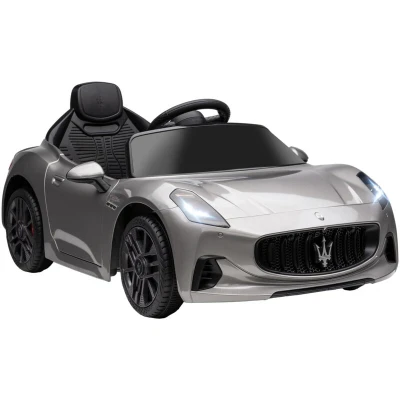 Image of AIYAPLAY Maserati Gran Turismo Folgore Lincesed Kids Electric Car, 12V Battery Powered Ride on Car with Remote Control, Soft Start, LED Light, Music, Horn, MP3, for 3 5 Years, Grey