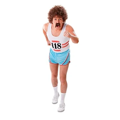 Image of Bristol Novelty AC154 Running Vest and Short outfit For Men White Blue Adult Fancy Dress, Multicolour