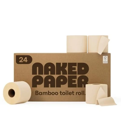 Image of Naked Paper Unbleached Bamboo Toilet Roll 24 Rolls, Sustainable Bulk Paper, Super Soft &amp; Strong, 320 Sheets Per Roll, Plastic Free Sensitive Skin Safe
