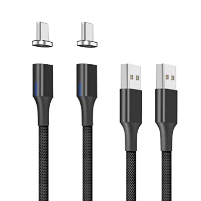 Image of NetDot Gen10 USB c Nylon Braided Magnetic Fast Charging Cable with Side LED compatible Type Device(2m/2 pack black)