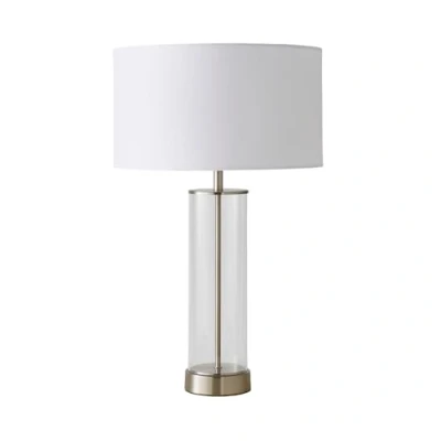 Image of MiniSun Contemporary Brushed Chrome &amp; Clear Tube Table Lamp with a White Cylinder Shade