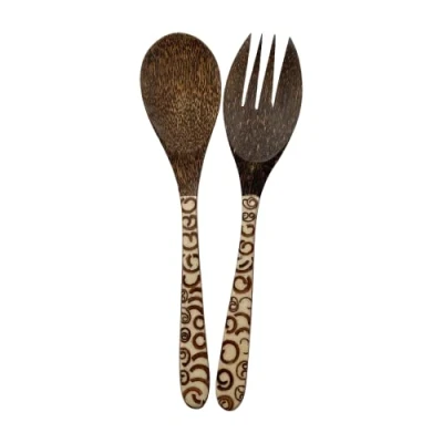 Image of VIE Salad Servers, Coconut Wood with Cinnamon Inlay, 30x7cm
