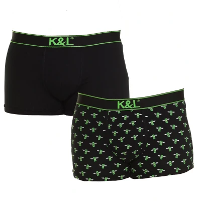 Image of Kisses&amp;Love Mens Pack 2 Boxers Funny breathable fabric KL2005 man Black Size 2XL