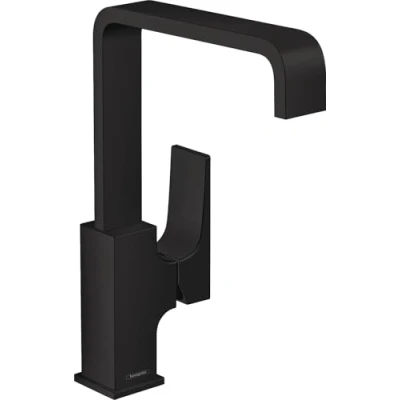 Image of hansgrohe 32511670 Metropol Single Basin Mixer Tap 230 with Lever Handle and Push Open Drain Fitting Matte Black, spout Height mm