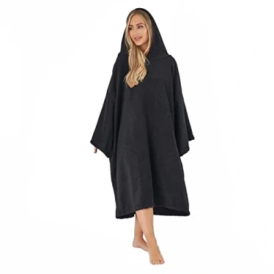 Image of OHS Towel Poncho Adult Hooded Large Bath Swim Surf Beach Absorbent Microfiber Dry Changing Robe for Men Boys Quick Dry, Black