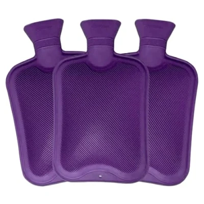Image of Pack of 3 Hot Water Bottles x3 Natural Rubber 2 Litre Perfect Bag for Pain Relief (Purple)