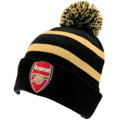 Image of Arsenal English Premier League Black/Gold Knitted Ski Bobble Hat Authentic EPL, Multi, One size