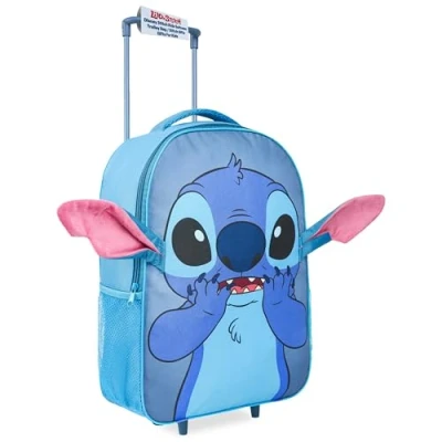 Image of Disney Stitch Kids Suitcases On Wheels Foldable Trolley Bag Carry Cabin Hand Luggage Holiday Sleepover Trips Travel Essentials 43x30x14cm