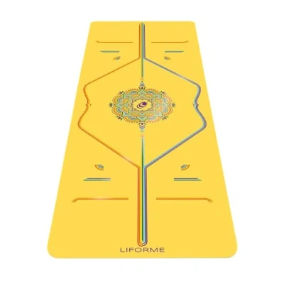 Image of Liforme Printed Yoga Mat Collection Free Bag, Patented Alignment System, Warrior like Grip, Non Slip, Eco friendly, Sweat resistant, Long, Wide and Thick for Comfort Yellow