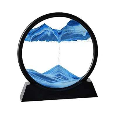 Image of Arthink Moving Sand Art Picture,Liquid Motion 3D Sea Sandscape in Display, Flowing Frame Desktop Bookshelves Home Office Decoration (12 inch, Blue)